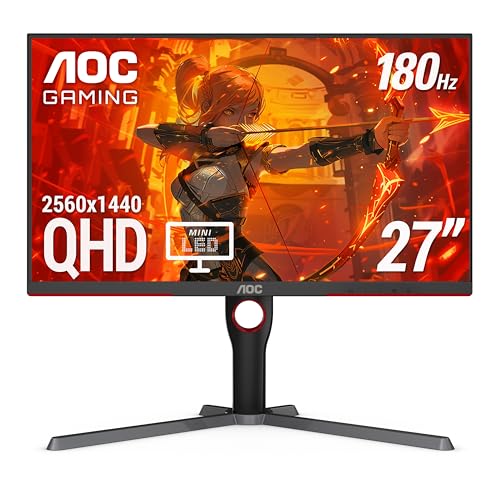AOC Q27G3XMN 27 QHD Gaming Monitor, 2560x1440, Mini LED, 180Hz 1ms GtG, HDR 1000, sRGB137.5, HDMI 2.0 x 1, DisplayPort 1