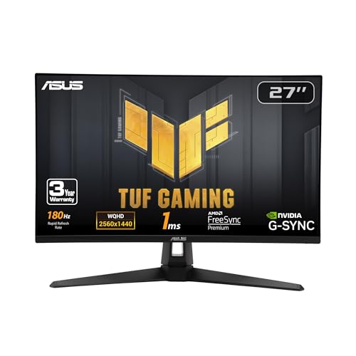 ASUS TUF Gaming 27 1440P HDR Monitor (VG27AQ3A) QHD (2560 x 1440), 180Hz, 1ms, Fast IPS, 130 sRGB, Extreme Low Motion Bl