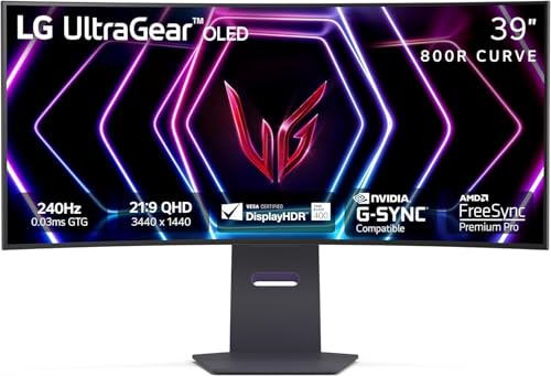 LG 39GS95QE Ultragear OLED Curved Gaming Monitor 39-Inch WQHD 800R 240Hz 0.03ms DisplayHDR True Black 400 AMD FreeSync Premium Pro NVIDIA G-Sync HDMI 2.1 DisplayPort Tilt/Height/Swivel Stand - Black hero image
