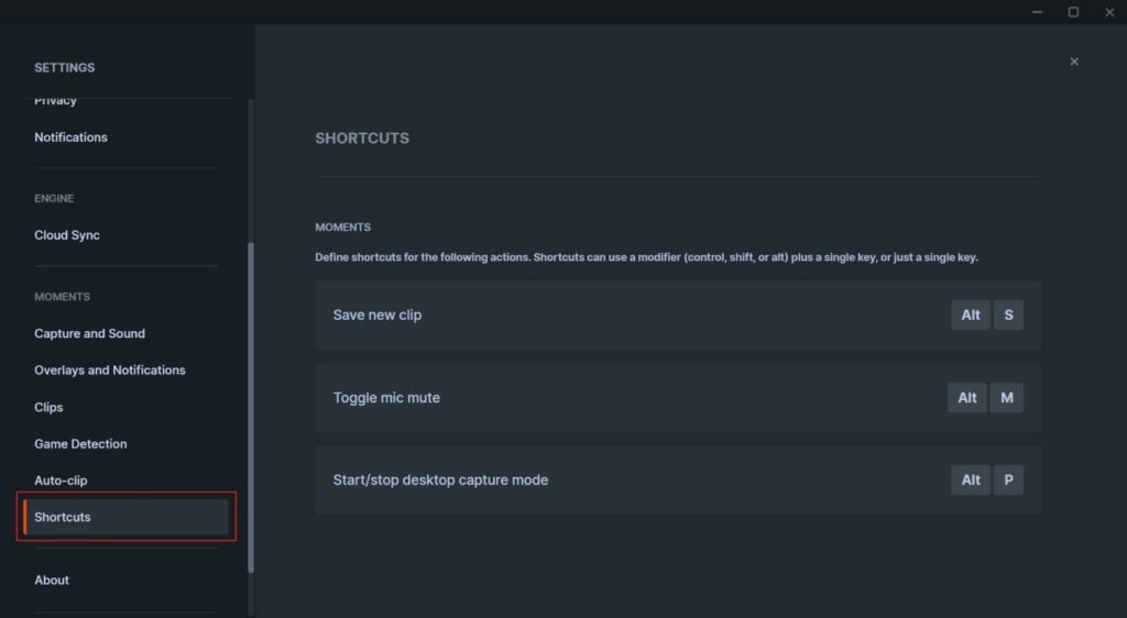 adjust the shortcuts