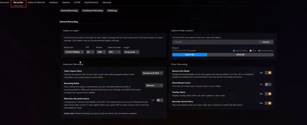 customize recorder settings