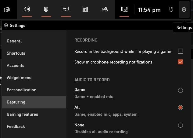 adjust the capturing options